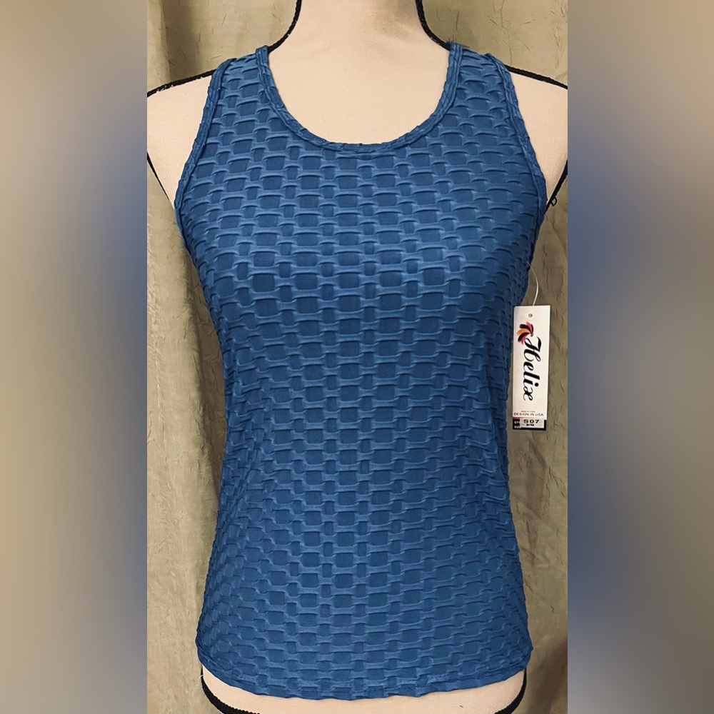 SET OF 2 NEW Helix Scrunch 4-way Stretch Racerback Tank Top S/M in BLUE & BLACK
